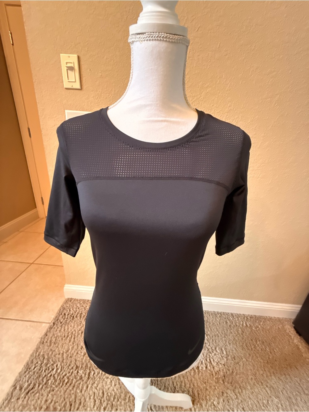 Nike Black Short Sleeve Mesh Yoke Performance Tee